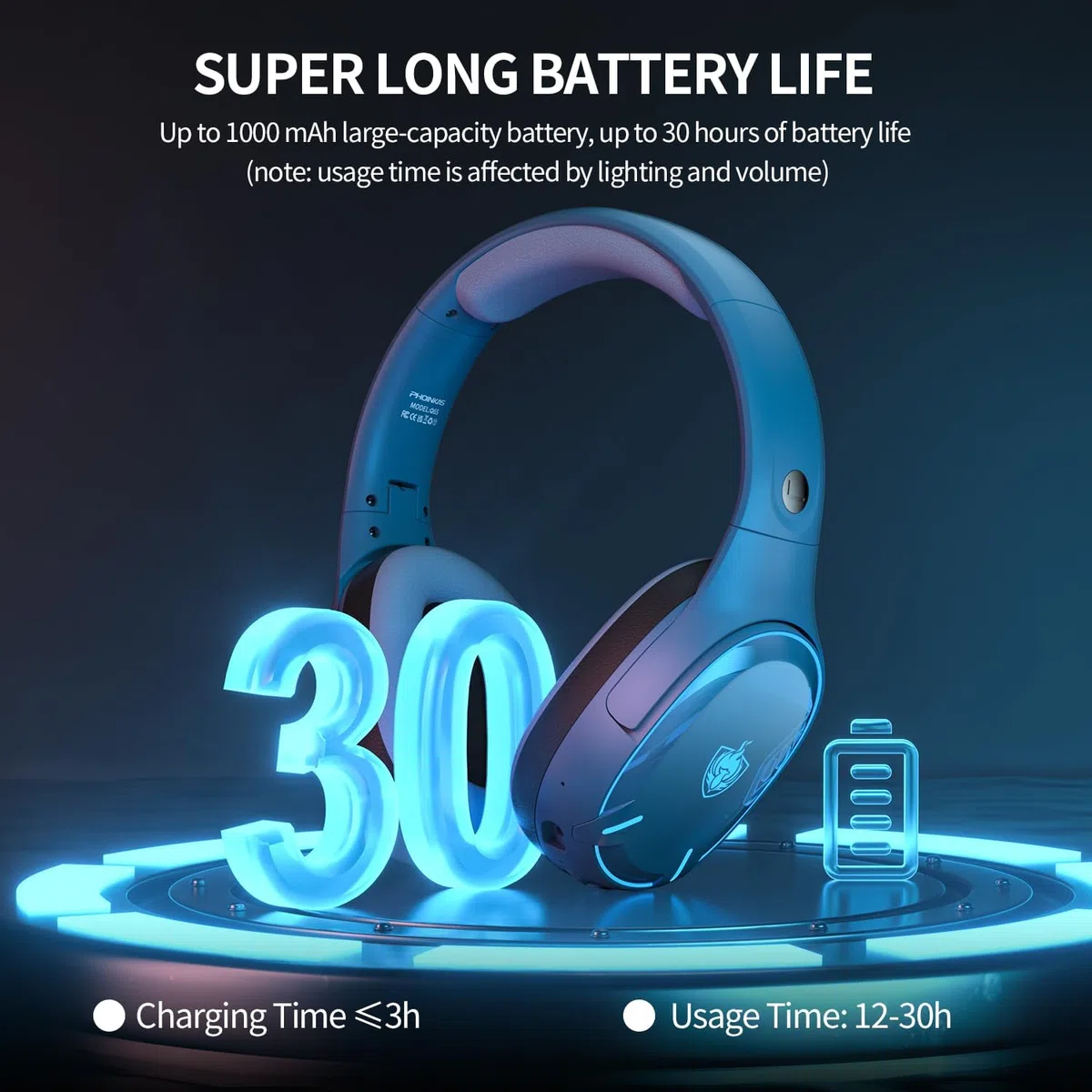 PHOINIKAS Cascos Gaming Inalámbricos para PC/PS5/PS4, Auriculares Gaming Inalámbricos de 2,4GHz USB Wireless+Bluetooth 5.3, Baja Latencia Calidad de Sonido 7.1 sin Pérdidas, 30+ Horas, Luz LED (Azul)