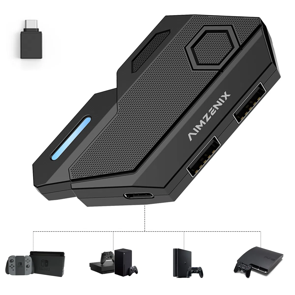 Arvin - Adaptador de Teclado y Mouse para Nintendo Switch, Xbox Series/Xbox One/Xbox 360, PS3/PS4, Adaptador de Interruptor de Teclado y convertidor de Mouse Compatible con asignación de Teclas