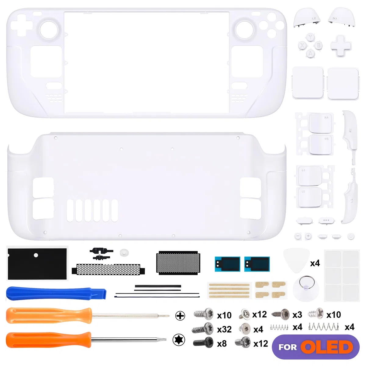 eXtremeRate Carcasa Completa Compatible con Steam Deck OLED Portátil Accesorios Placa Frontal Cubierta Trasera y Trackpad Funda Case con Botones para Steam Deck OLED-Consola NO Incluida(Blanco)