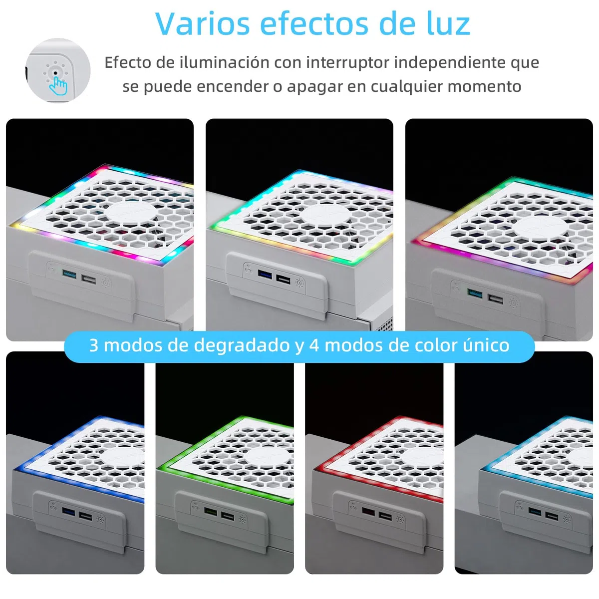 Mcbazel Ventilador de Refrigeración para Xbox Series S, RGB LED, 3 Velocidades Ajustables, Bajo nivel de Ruido, Enfriador Externo con Puertos USB adicionales solo para Consola Xbox Series S
