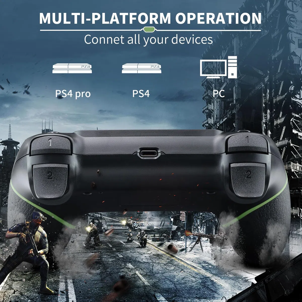 Mando para PS-4, Mando Inalámbrico Mando Bluetooth Compatible con PS-4/Pro/Slim/PC, Gamepad Jostick con Vibración, Turbobotón, Giroscopio De 6 Ejes, Panel Táctil, Audio Jack