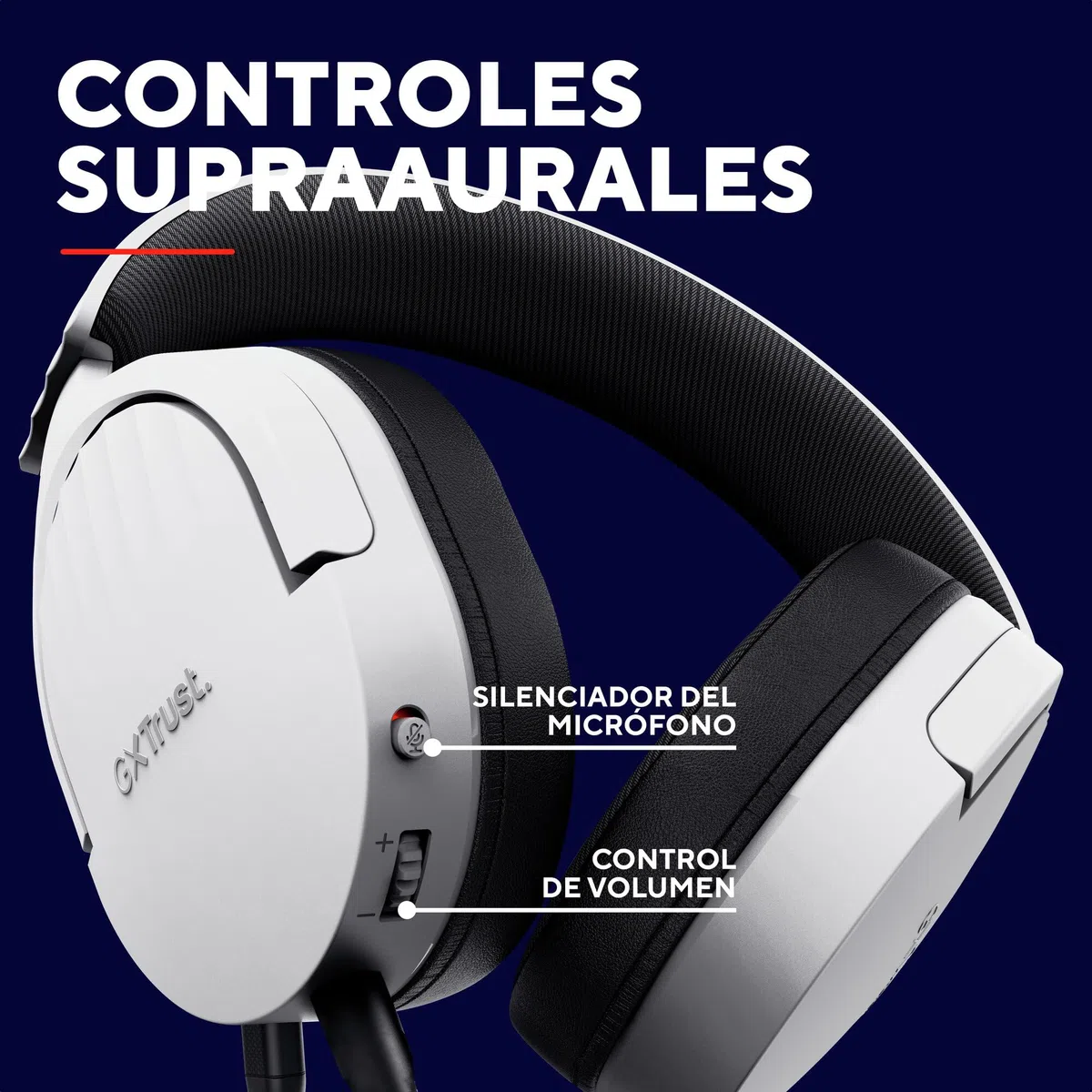 Trust Gaming GXT 489W Fayzo Cascos Gaming para PC, PS5, PS4, Xbox Series X|S, Switch, Mobile, 3.5 mm, 35% Plástico Reciclado, Auriculares Over-Ear Micrófono con Cancelación de Ruido - Blanco
