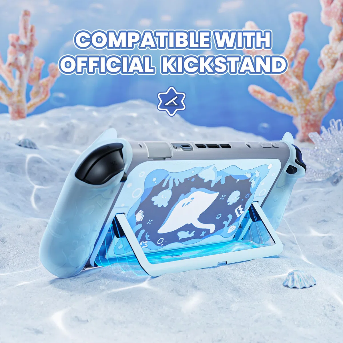 playvital Funda Protectora para Nintendo Switch 2 - Carcasa Trasera Rígida & Grips de Silicona, con Tapas para Joystick y Pegatina, Protección Antigolpes - Serie Ocean Whisper (Azul Menta)