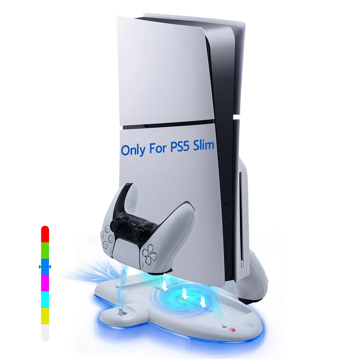 Mcbazel Stand para PS5 Slim, Base de Enfriamiento RGB de 3 Velocidades, Estación de Carga Dual para Controladores con Función de Memoria.(No para PS5/PS5 Pro)
