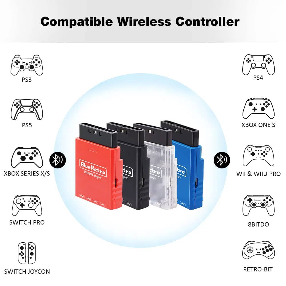 Adaptador Bluetooth inalámbrico para consola de juegos PS2 PS1 (azul)
