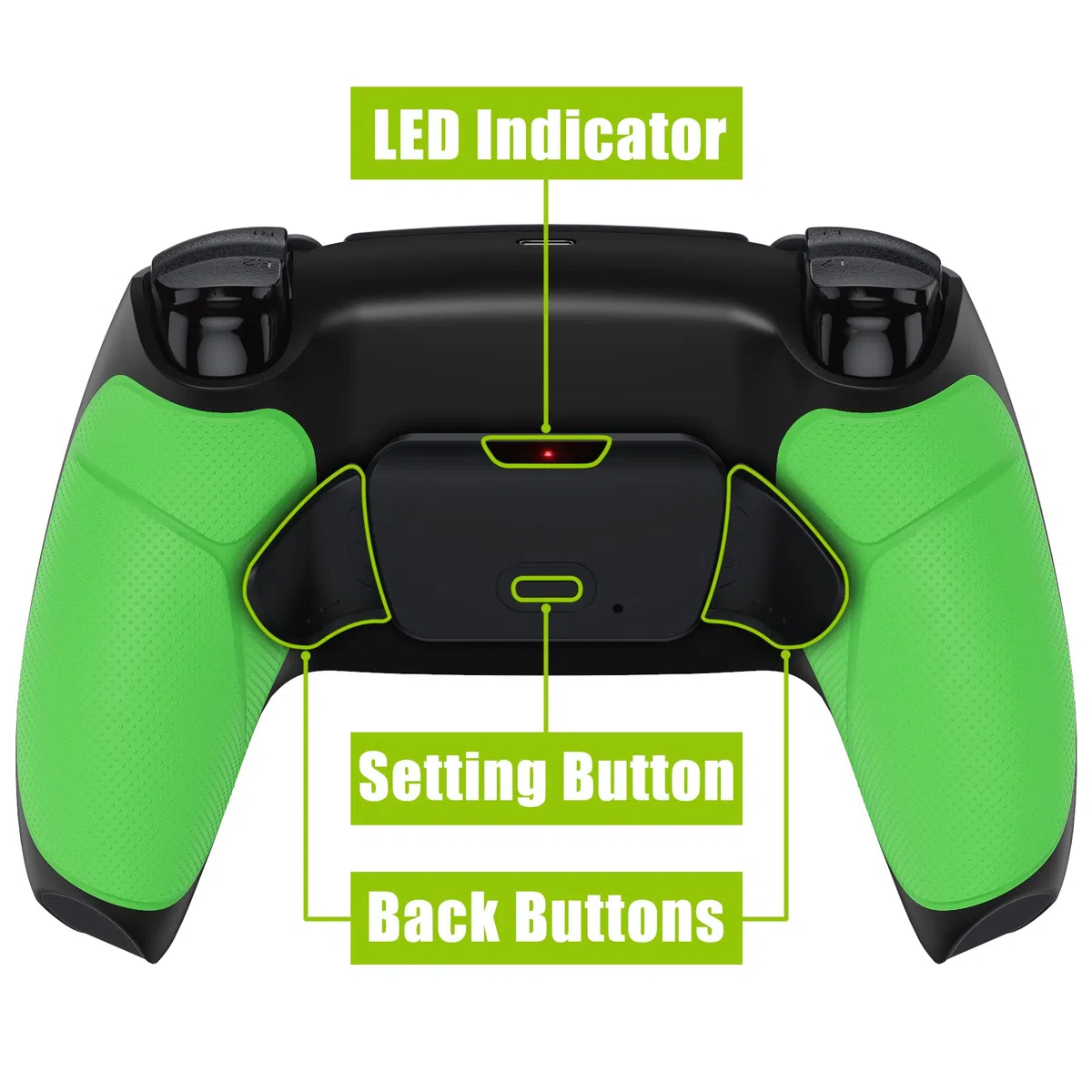 eXtremeRate Kit de reasignación de elevación programable de Agarre de Goma Verde para Controlador de PS5 BDM-030 040 050, Tablero de actualización y Carcasa Trasera Negra rediseñada y Botones