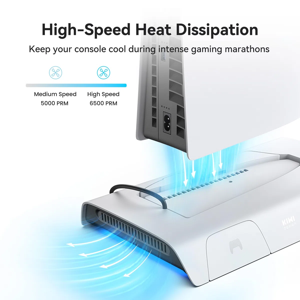 KIWI design D3 Soporte de Refrigeración y Estación de Carga para PS5 Slim con Controlador RGB, Cargador de Controladores PS5, Accesorios PS5 Slim con Ventilador de Refrigeración de 2 Niveles