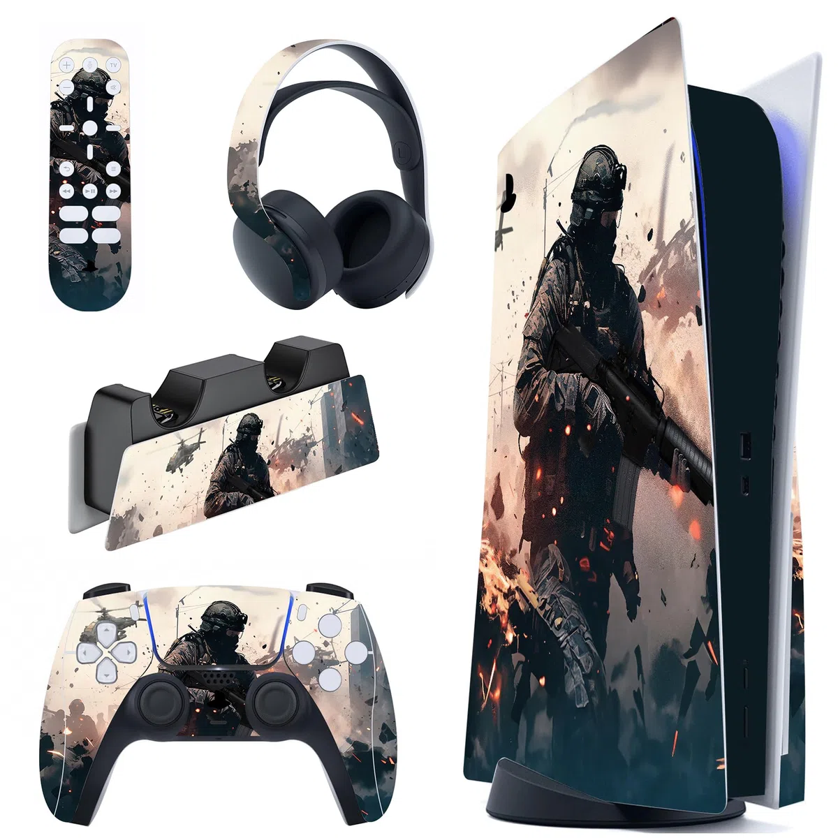 PlayVital Calcomanía Vinilo para ps5 Edición Disc - Pegatina Completa para Consola, Control, Estación de Recarga, Control Remoto y Audífonos, Skins Cubierta Protectora Adhesiva(Vanguardia Solitaria)