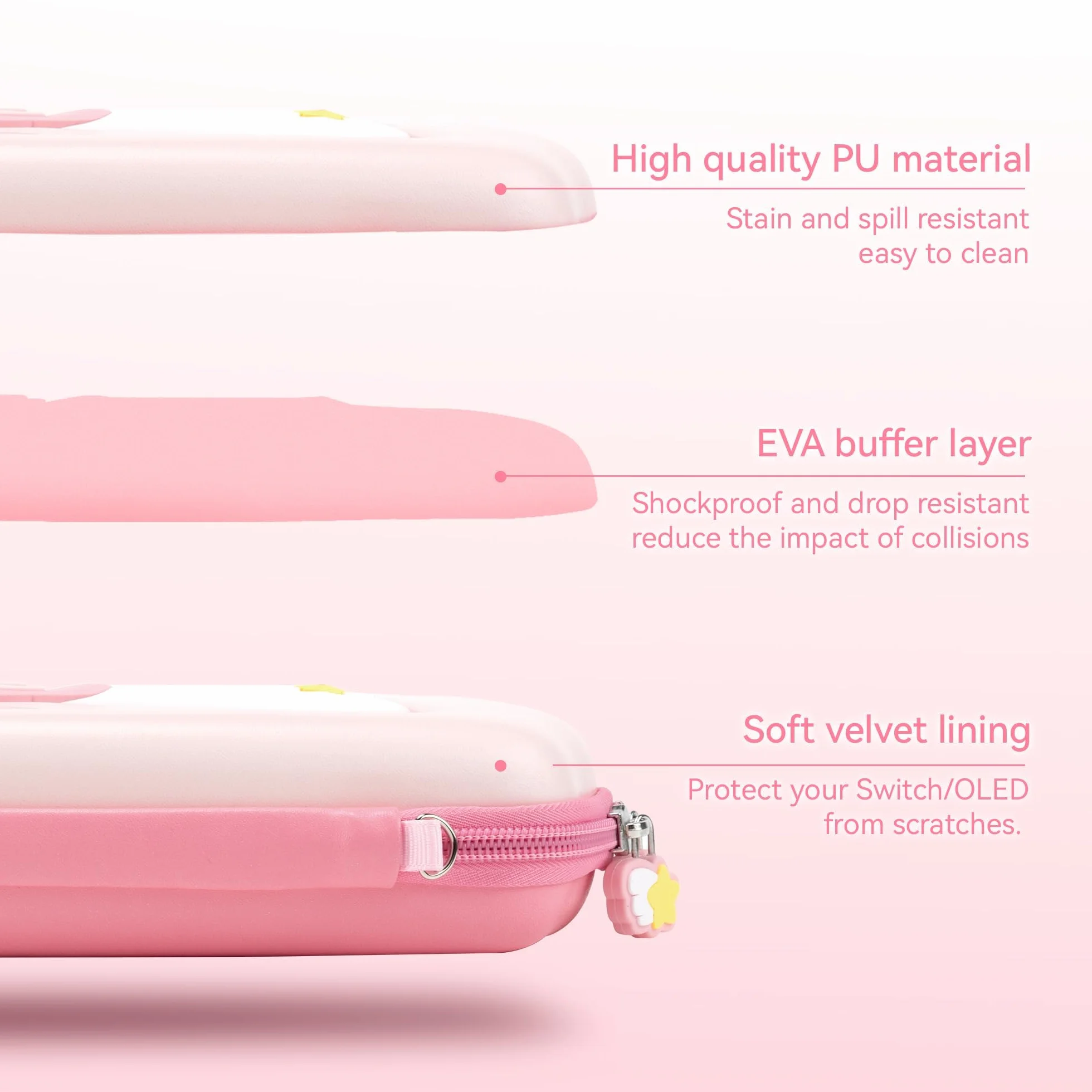 GeekShare Estuche Rígido Rosa Compatible con Switch/Switch OLED, Anti-Caída Impermeable Gran Capacidad Compatible con Consola Switch y Accesorios de Juego - Star Wing, Rosa, Organizador de Bolsa