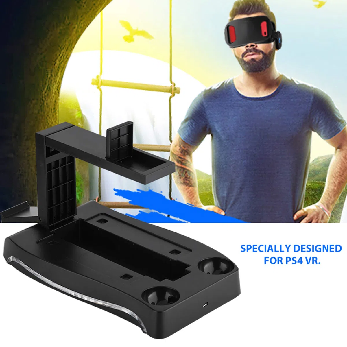 ciciglow Estación De Carga para PS4 VR, Controlador De PS4 VR Estación De Carga Soporte De Base Soporte para Auriculares VR para Consola De VR, Gafas VR Y 2 Asas De Movimiento PS4