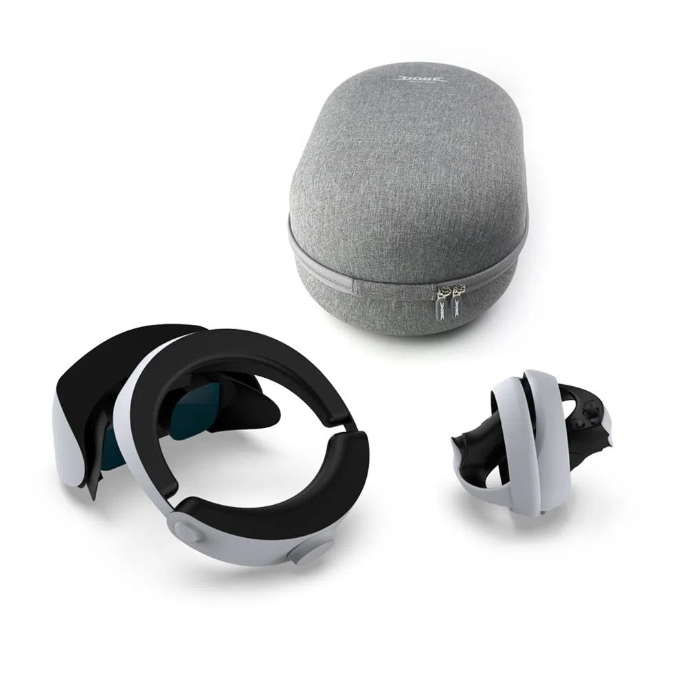 Funda para PS VR2, caja de protección de viaje dura, bolsa de transporte portátil para auriculares VR y almacenamiento de asas, perfecta para viajes y hogar, gris, Funda