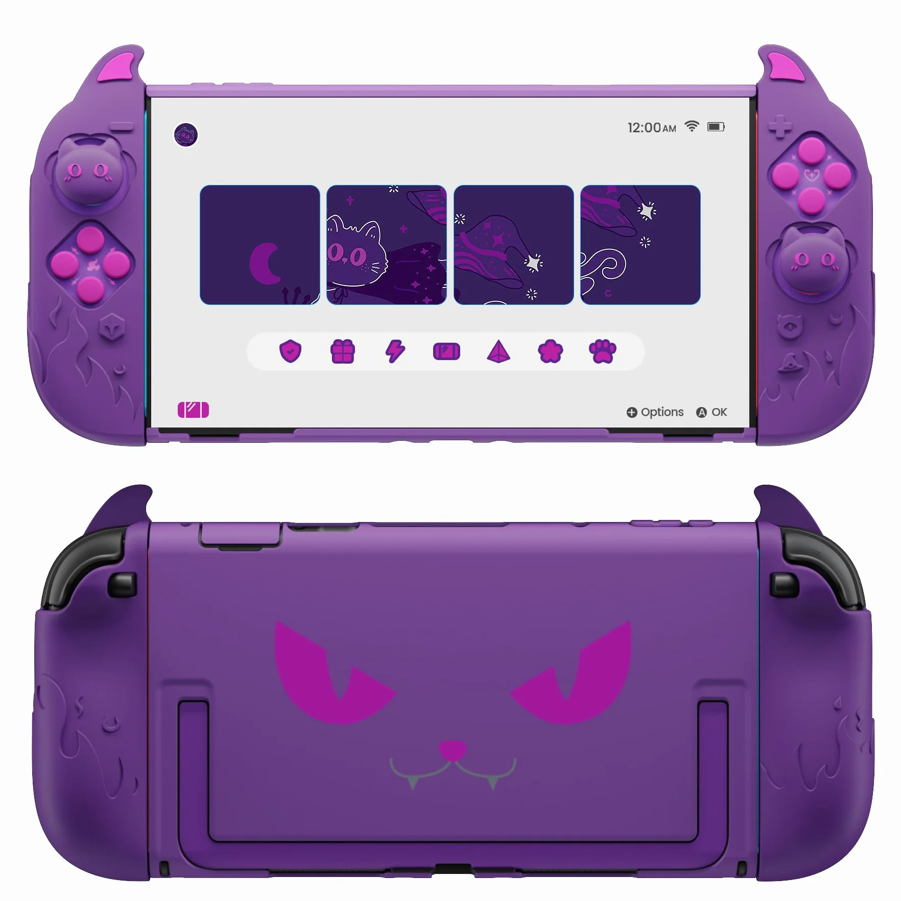PlayVital Funda Protectora para Nintendo Switch 2, Grip de Silicona Antideslizante + Carcasa Rígida Compatible con Dock, con Tapas para Joystick y Pegatinas, Antigolpes - Cute Demon (Violeta)