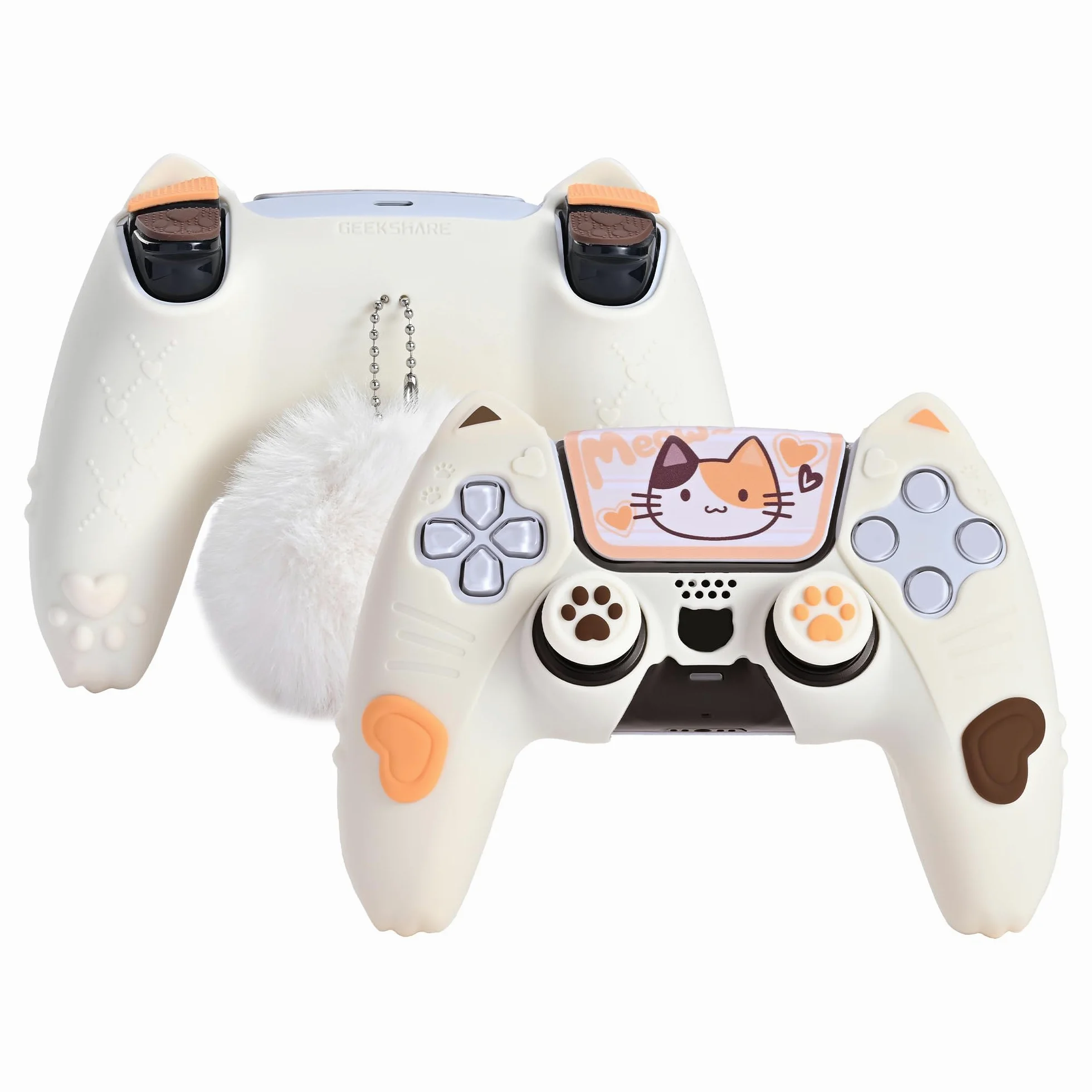 GeekShare Funda Protectora de Silicona para Mando Inalámbrico PS5, Juego de Fundas para Mando PS5 con 2 Tapas de Agarre para Pulgar y 2 Pegatinas - Calico Cat