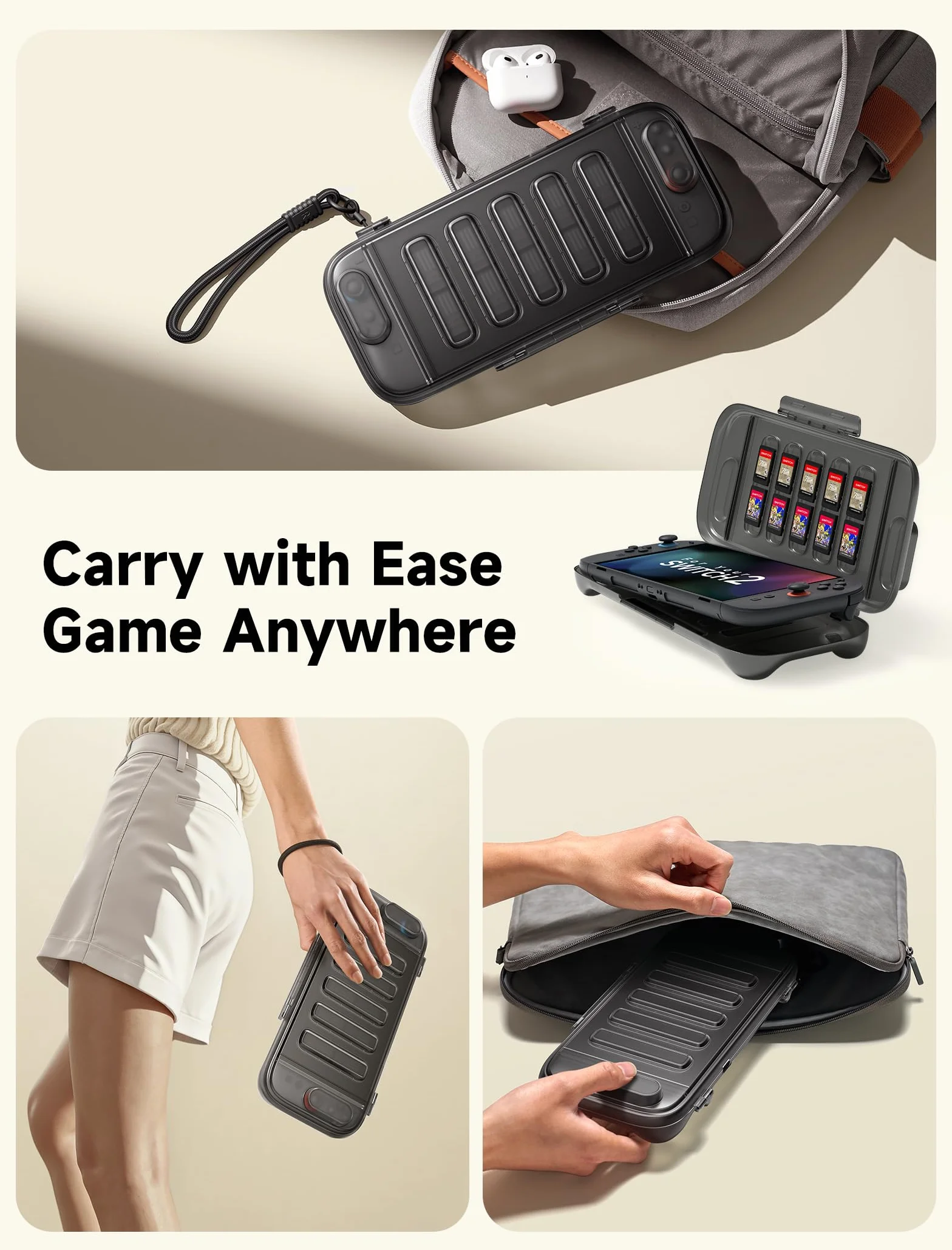 JSAUX Funda Protectora para Nintendo Switch 2 (2025) – Carcasa Dura de PC, Delgada y Portátil, a Prueba de Polvo, Ranura para Tarjetas de Juego, Ideal para Viaje – Translúcido Negro (PC0116)