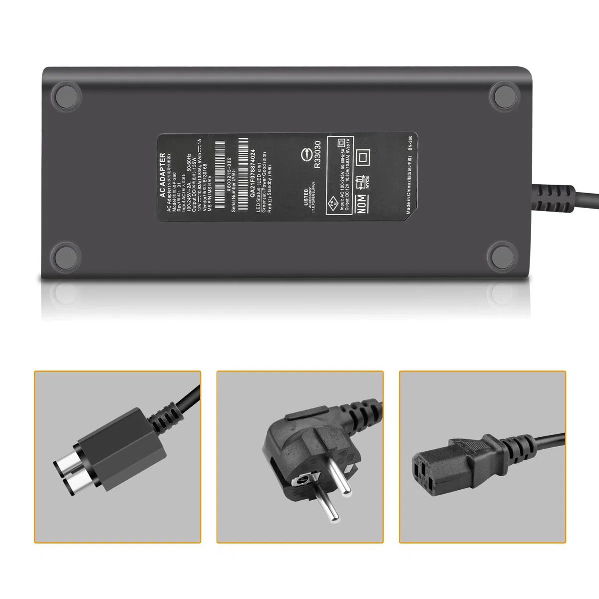 Labtec - Cargador de alimentación Labtec con cable de alimentación para consola Microsoft Xbox 360 Slim, 100-220V