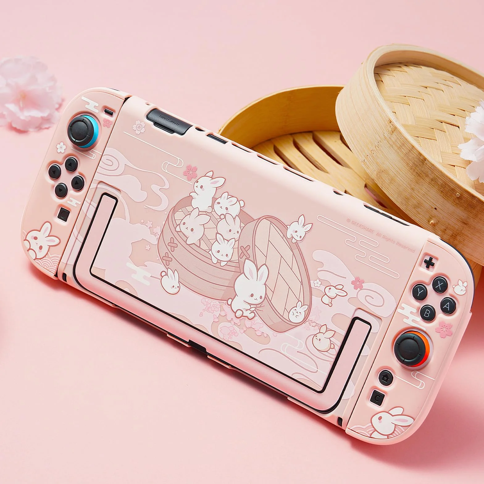 GeekShare Funda acoplable Kawaii para Switch 2, diseño antiarañazos y de absorción de golpes, con diseño de conejo moño al vapor