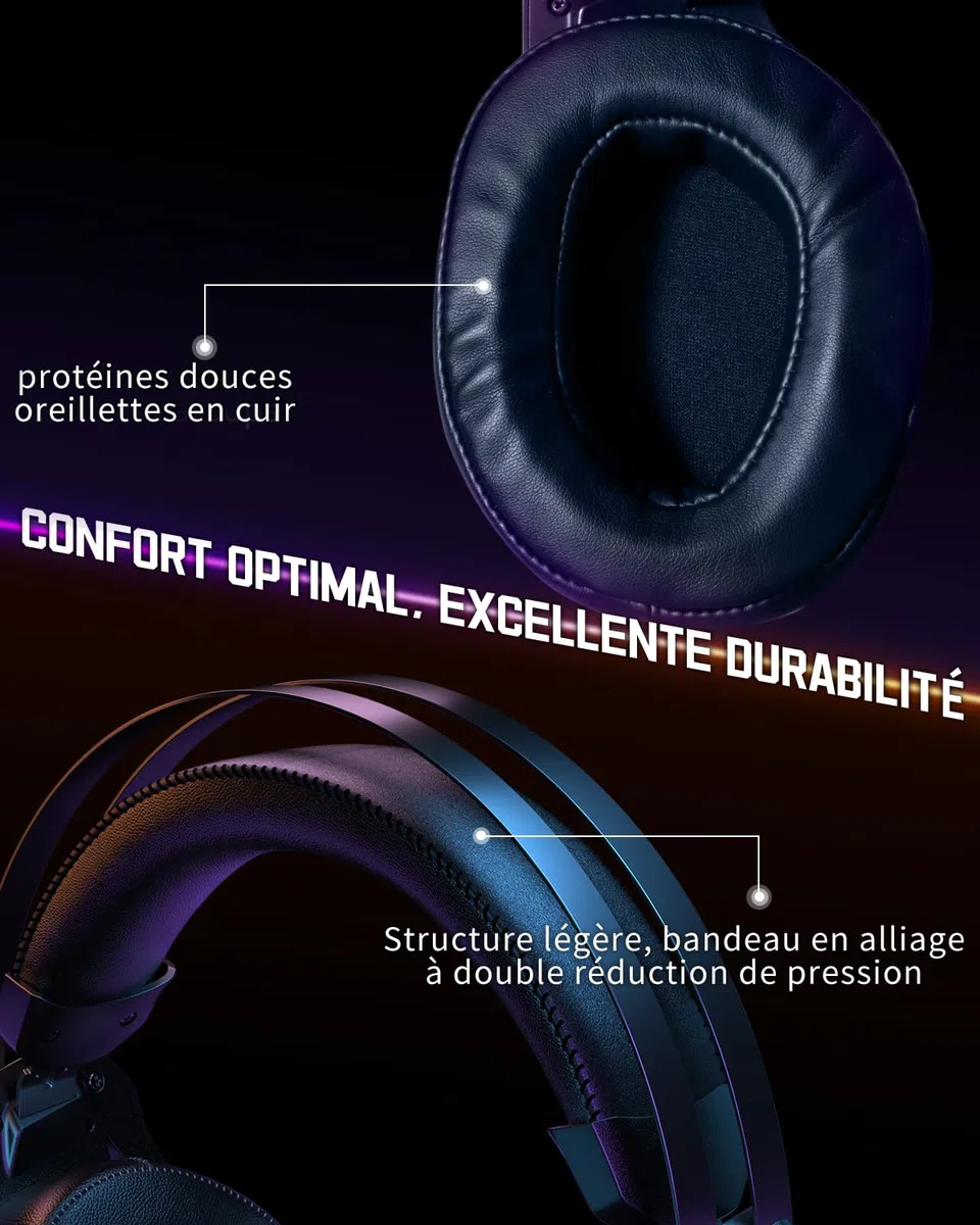 Ozeino - Auriculares de Juego para Ps5 Ps4 PC Xbox Switch, Auriculares de reducción de Ruido con micrófono, luz RGB, Diadema con suspensión automática y Auriculares Jack de 3,5 mm