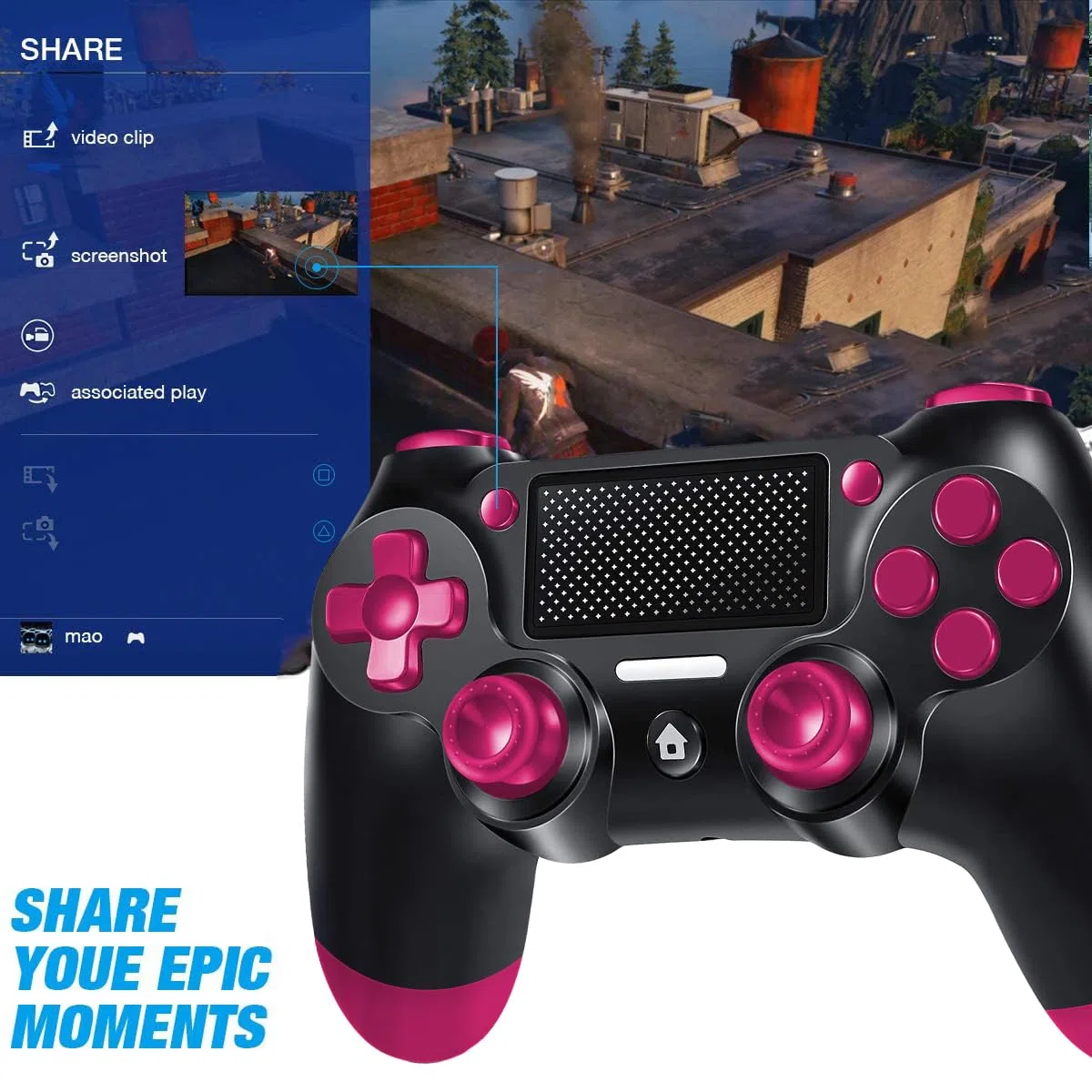 Mando Inalámbrico para PS4, Joystick Controlador para PS4/Slim/Pro/PC, con Vibración y Seis Ejes, Clavija de Audio, Panel Táctil, Mando para PS4