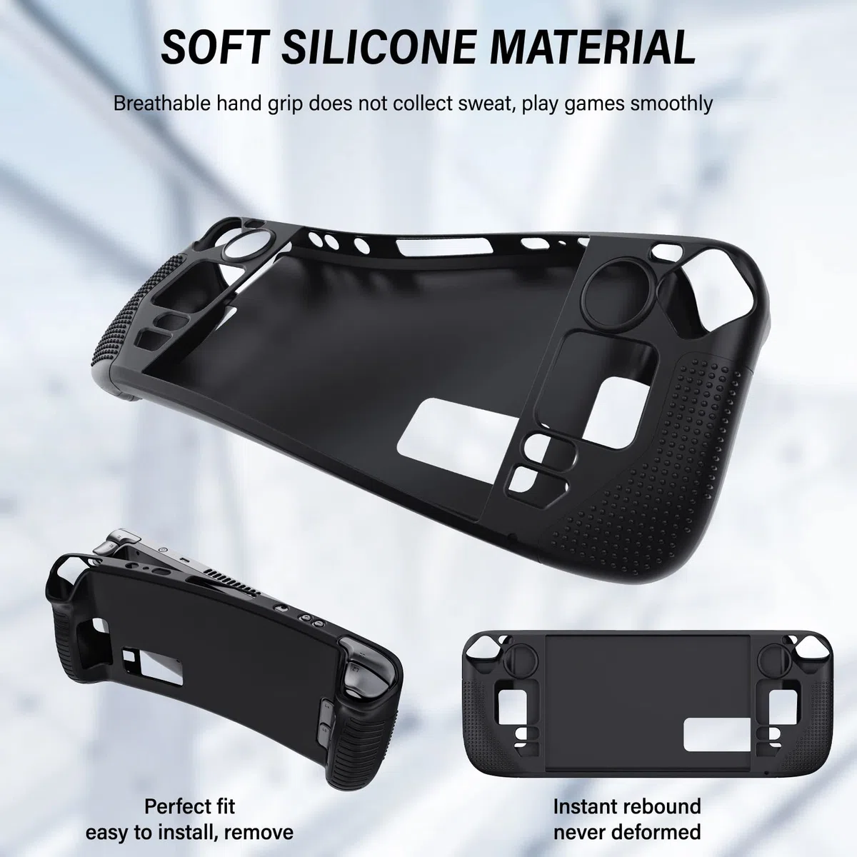 Benazcap Carcasa Antideslizante Antihuellas para la Consola Valve Steam Deck OLED 2023/Steam Deck 2021, Funda Protectora de Silicona Antigolpes, Negra