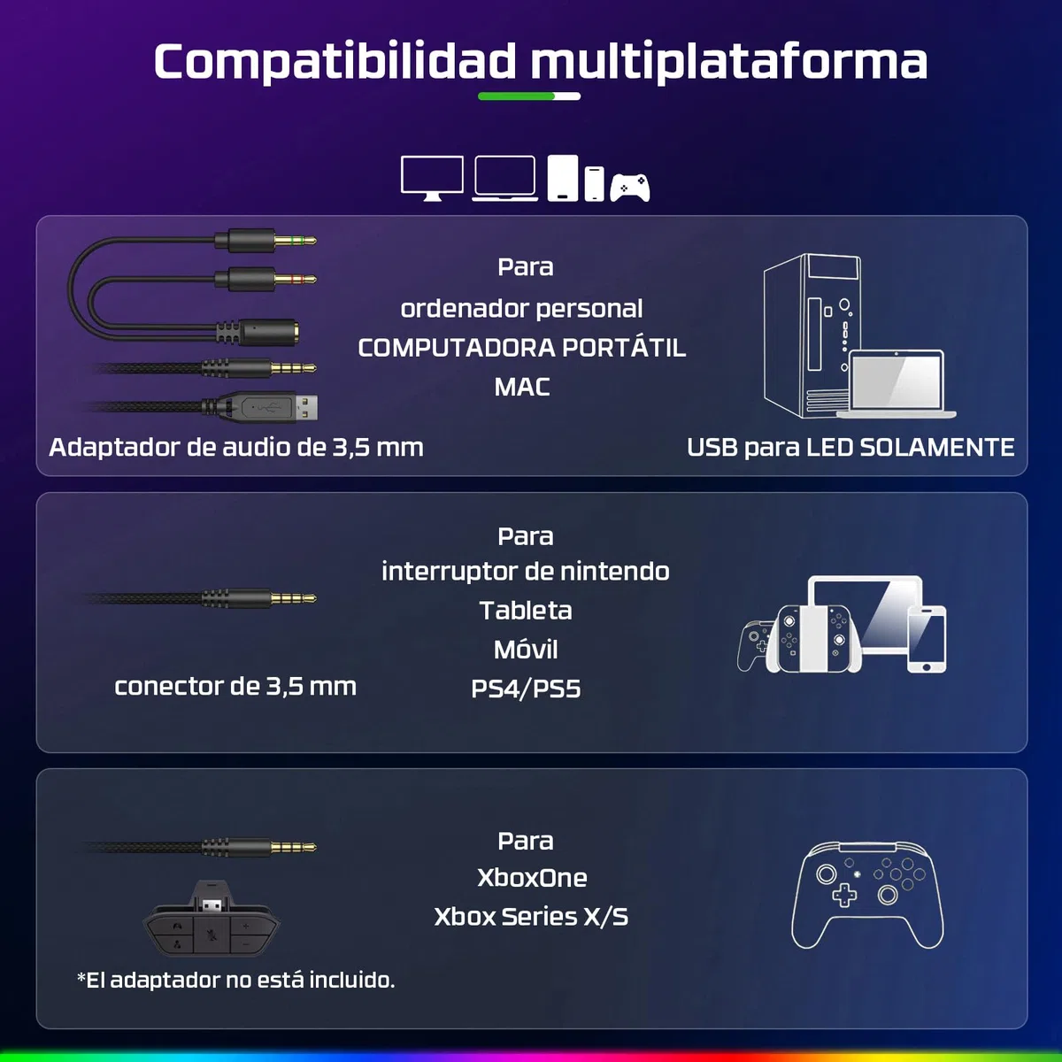 Fachixy FC100 Cascos Gaming para PS4/PS5/PC/Xbox One/Switch, Auriculares Gaming Cancelación de Ruido, Cascos con Microfono Estéreo Sonido, Cascos PS4 con 3.5mm Jack con Luz RGB