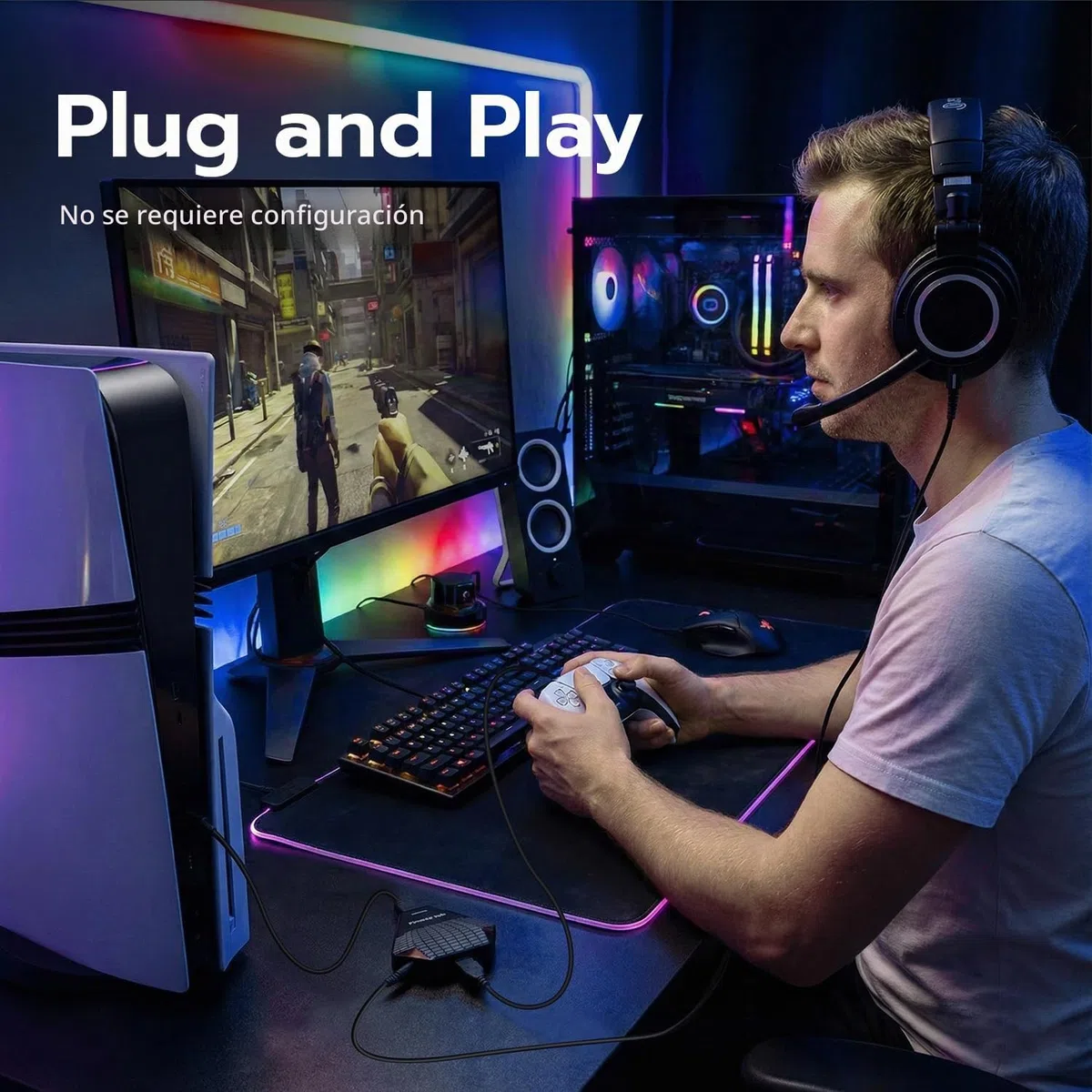 Besavior P5 Mate Pro 1000 Adaptador para PS5 - PS5 Convertidor para XIM, ReaSnow, Controller Switch, Xbox y PS4, Gaming Avanzado con Soporte Grilletes Adaptativos y Vibración, 1000Hz Baja Latencia