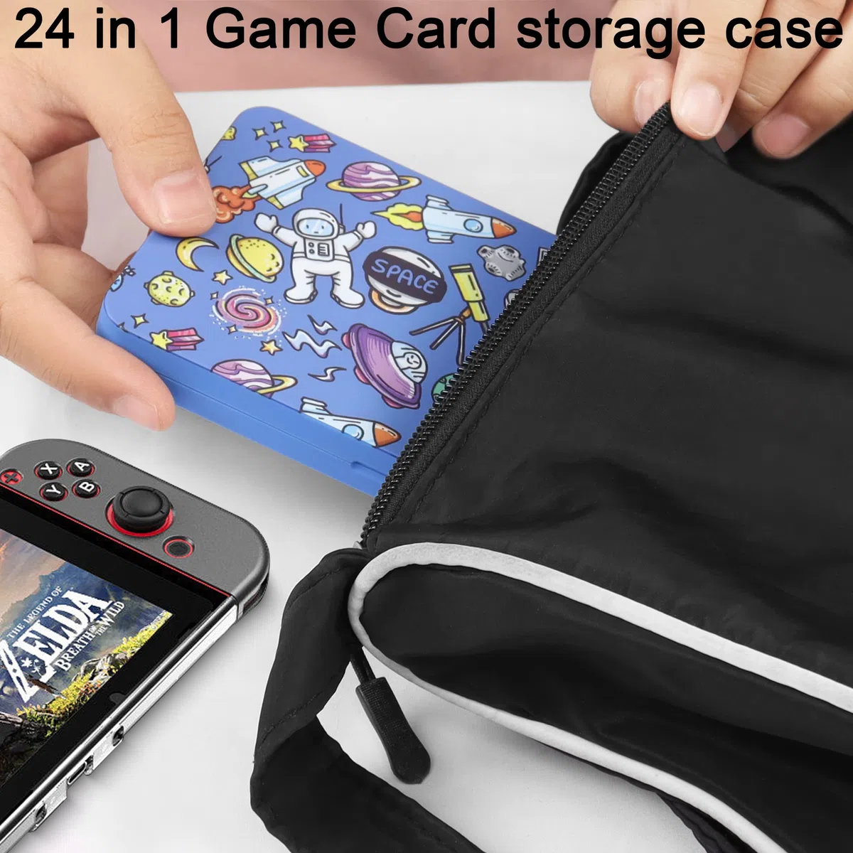 QIANRENON 24 en 1 Switch Tarjeta Caja Organizador Magnética MicroSD Juego Tarjeta Almacenamiento Caja, Acomoda 24 NDS+24 MicroSD tarjeta, para NDS Switch OLED Switch Lite, Azul /Patrón Astronómico