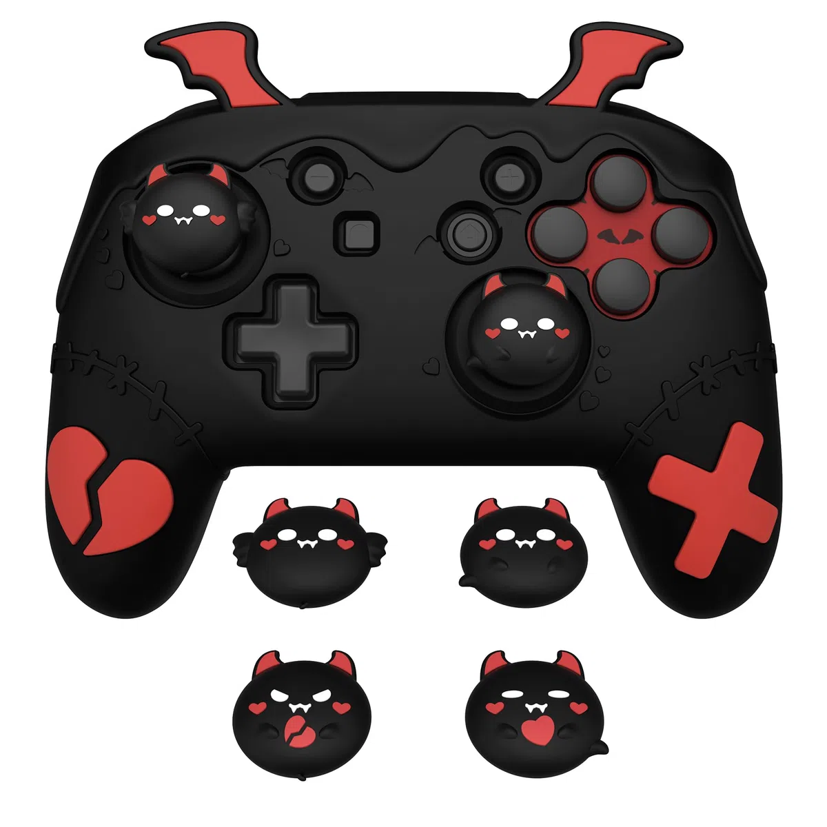 PlayVital Funda de Silicona para Nintendo Switch Pro Mando - Carcasa Protectora con 4 Agarres para el Pulgar y 2 Pegatinas, Antideslizante y Antirayaduras, Diseño Gótico (Negro)