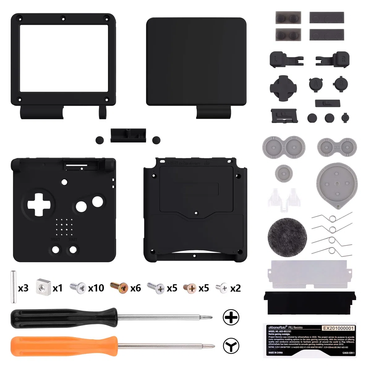 eXtremeRate Carcasa para Gameboy Advance SP, Funda Protector Placa Cubierta con Botones, Compatible con Todos IPS y LCD Estándar - Sin Consola ni Pantalla IPS, Negro