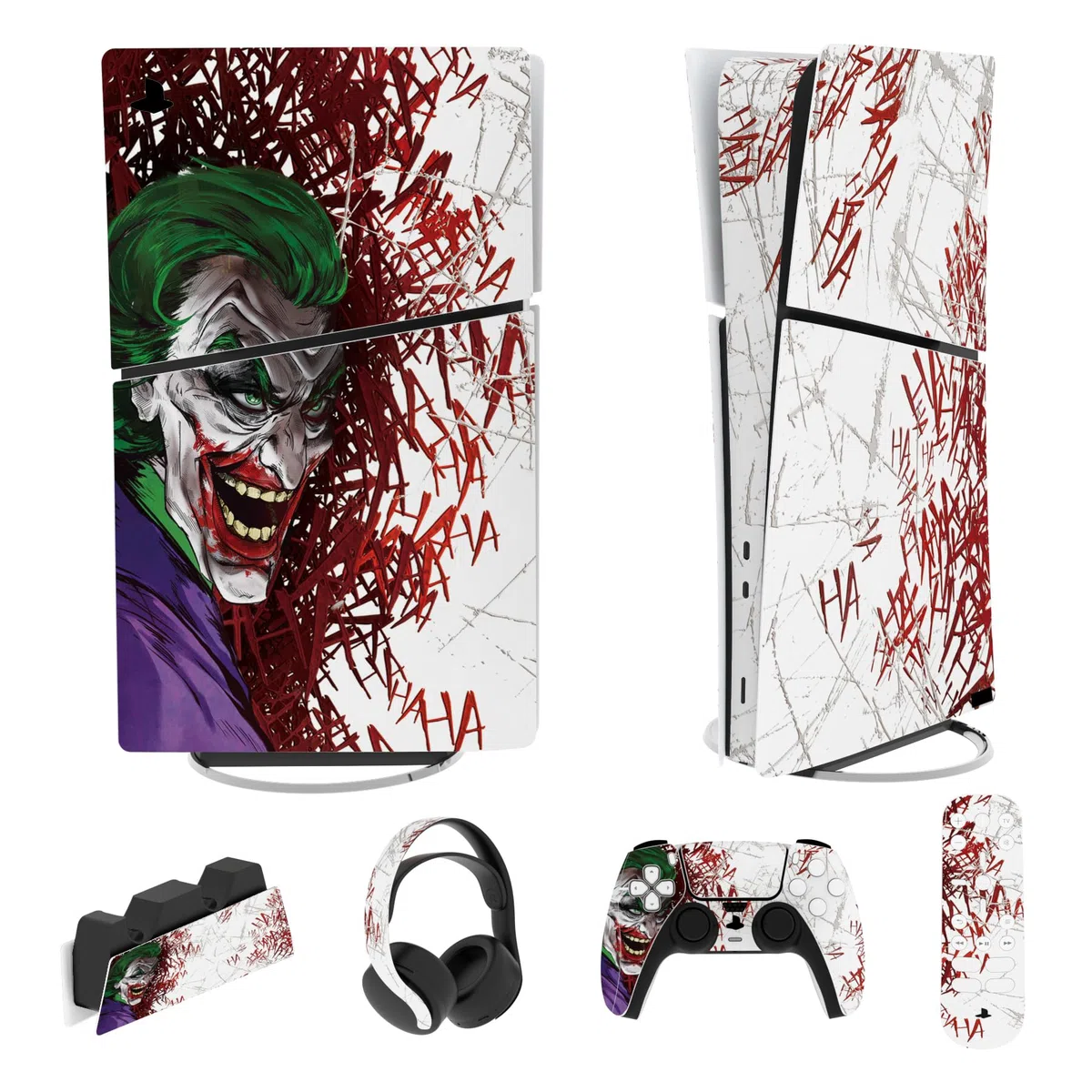 PlayVital Adhesivo Completo para ps5 Slim Digital Edición - Pegatina de Vinilo para Consola, Mando, Auriculares, Estación de Carga y Control Remoto, Protector Duradero (Clown Hahaha)