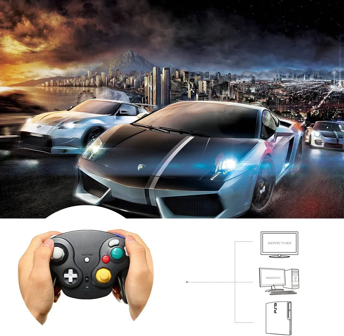 Mando Inalámbrico para Gamecube 2.4G Bluetooth NGC Gamepad Joystick Con Adaptador Receptor para Wii U GC