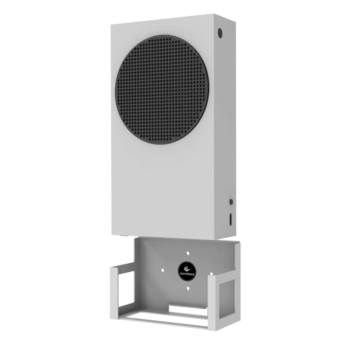 Monzlteck Soporte de Pared para Xbox Series S, Totalmente metálico, Colgante Vertical de Pared con botón de Encendido, Izquierda/Derecha, Soporte de Pared para XSS