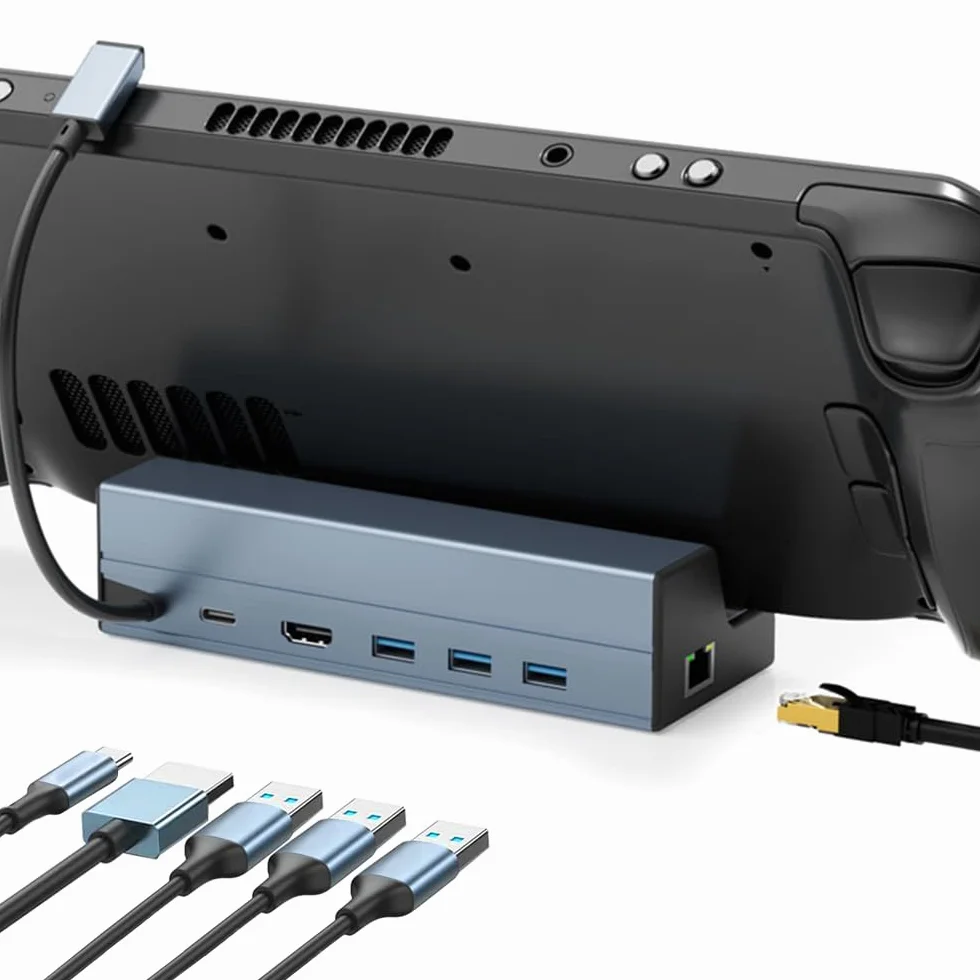 Estación de acoplamiento para Steam Deck OLED, base de cubierta de vapor 6 en 1 con HDMI 2.0 4K 60Hz, LAN Gigabit Ethernet de 1000 Mbps, 3 USB 3.0, puerto USB C de carga de 100 W para válvula de