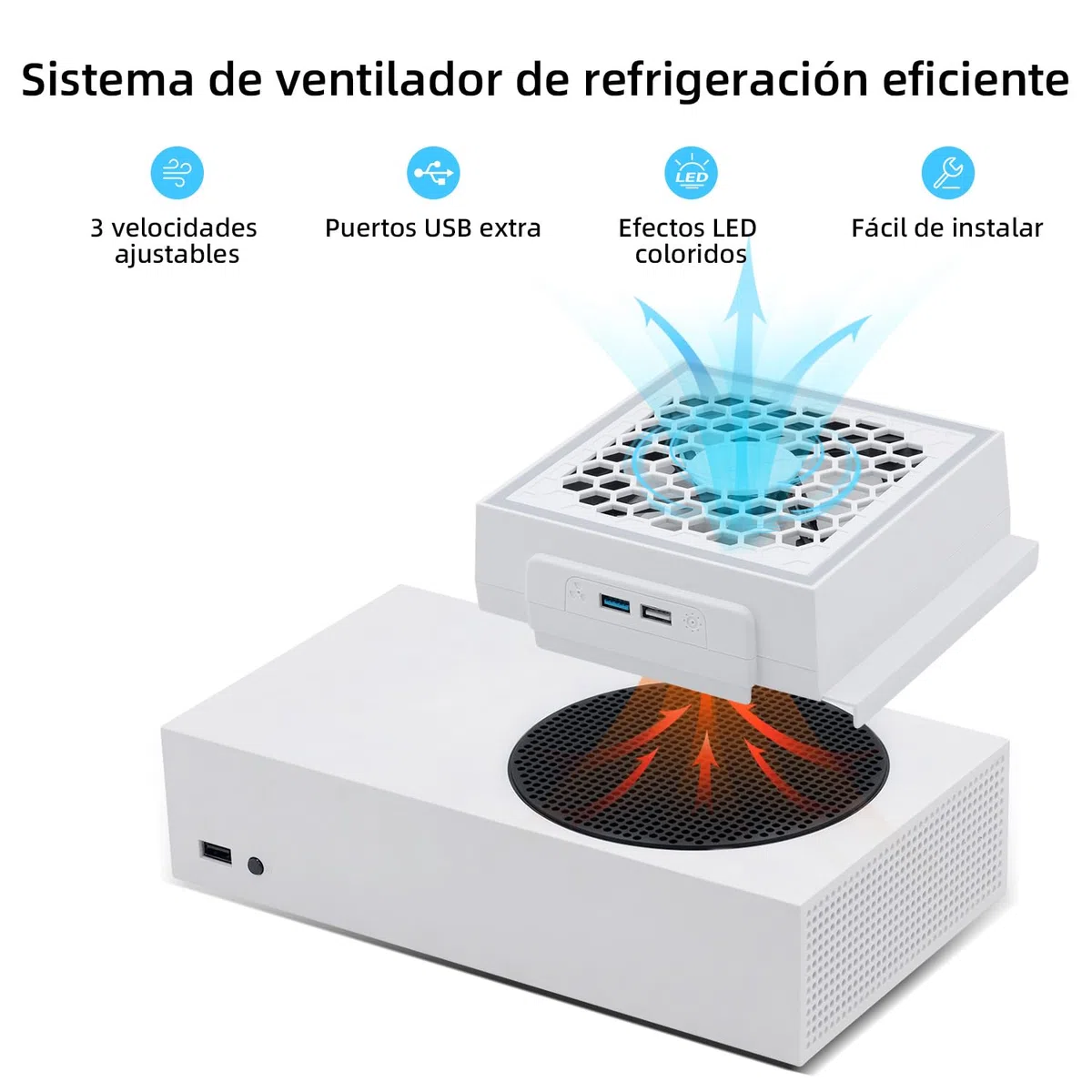 Mcbazel Ventilador de Refrigeración para Xbox Series S, RGB LED, 3 Velocidades Ajustables, Bajo nivel de Ruido, Enfriador Externo con Puertos USB adicionales solo para Consola Xbox Series S