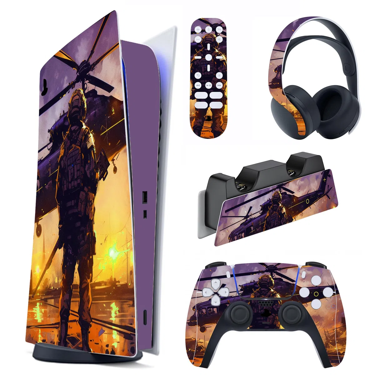 PlayVital Pegatina Completa para ps5 Edición Digital - Calcomanía Vinilo para Consola, Control, Estación de Recarga, Control Remoto y Audífonos, Adhesivo Piel (Amanecer)