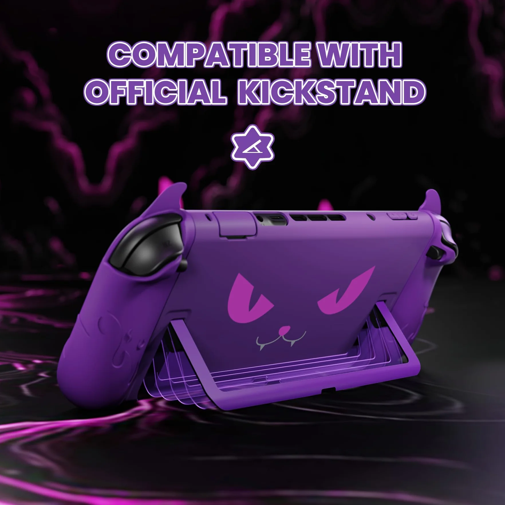 PlayVital Funda Protectora para Nintendo Switch 2, Grip de Silicona Antideslizante + Carcasa Rígida Compatible con Dock, con Tapas para Joystick y Pegatinas, Antigolpes - Cute Demon (Violeta)
