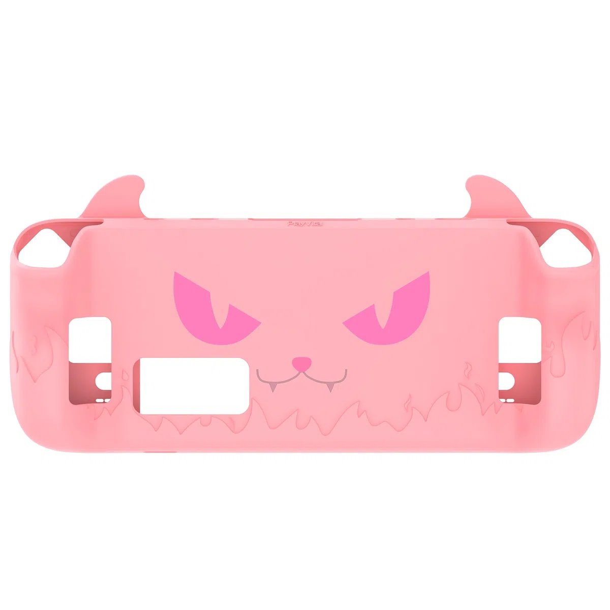 PlayVital Funda de Silicona para Steam Deck LCD & OLED - Protector Antideslizante con Tapas de Joystick & Pegatinas para Trackpad & Mejora de Botones Traseros Set, Diseño Cute Demon (Rosa)