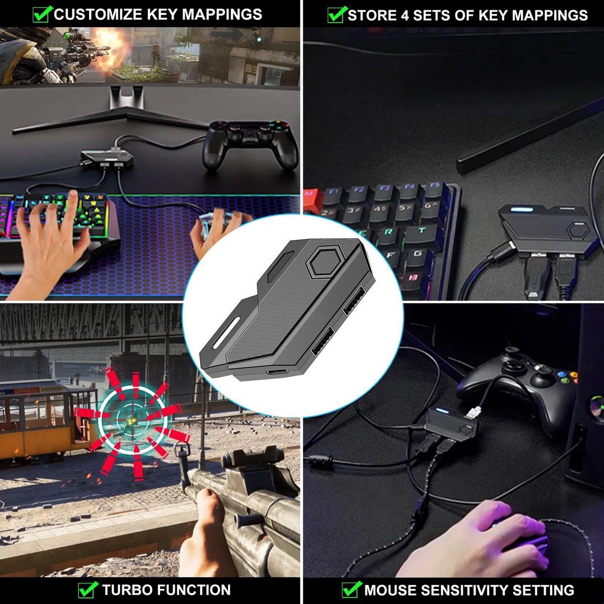 Arvin - Adaptador de Teclado y Mouse para Nintendo Switch, Xbox Series/Xbox One/Xbox 360, PS3/PS4, Adaptador de Interruptor de Teclado y convertidor de Mouse Compatible con asignación de Teclas
