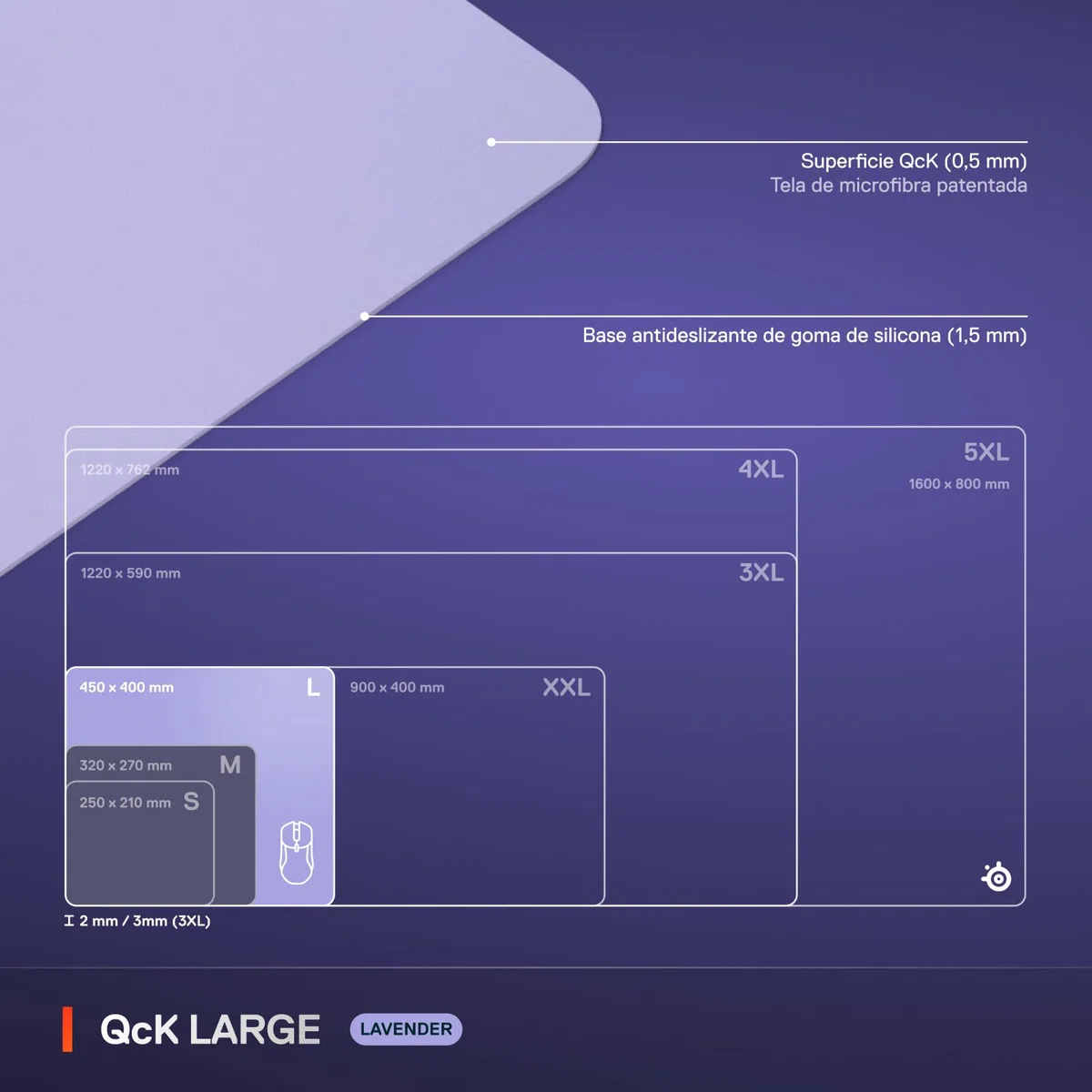 SteelSeries QcK Alfombrilla Gaming Grande - Lavender - Base Antideslizante - Seguimiento y Estabilidad Top - Optimizada para sensores - 450 mm x 400 mm - FPS, MOBA, RTS, MMO