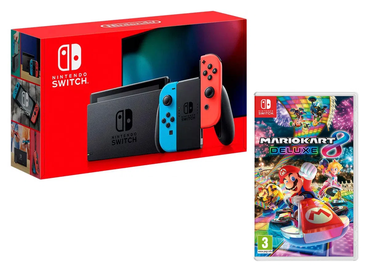 Nintendo Switch Consola Rojo Neón/Azul neón 32 GB + Mario Kart 8 Deluxe
