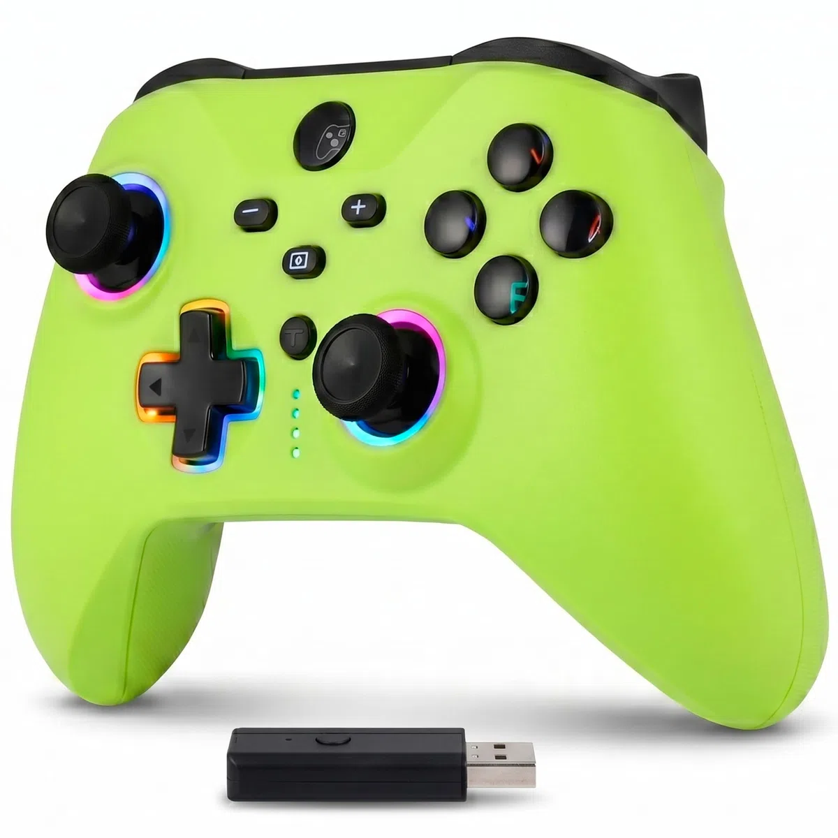 Altaudia Mando Inalámbrico Bluetooth para PC - Compatible con PC, Switch/Smartphone Android y iOS, Conexión USB, 2 Botones Macro, Vibración Dual, 6 Ejes, Luces LED RGB, Color Verde