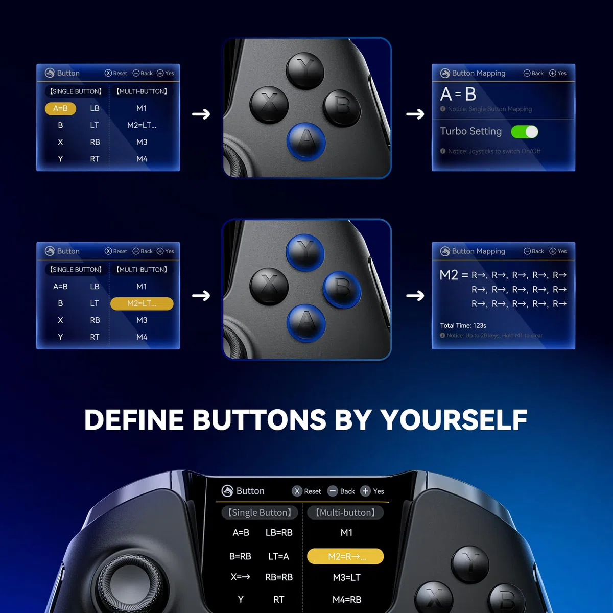 FIEHDUW NO DRIFT ManbaOne Interactive Screen Gaming Controller for PC/Switch/iOS/Android/Steam Deck, 1800mAh Hall Effect Controller with LED, Mapping Buttons, Charging Dock (Black)