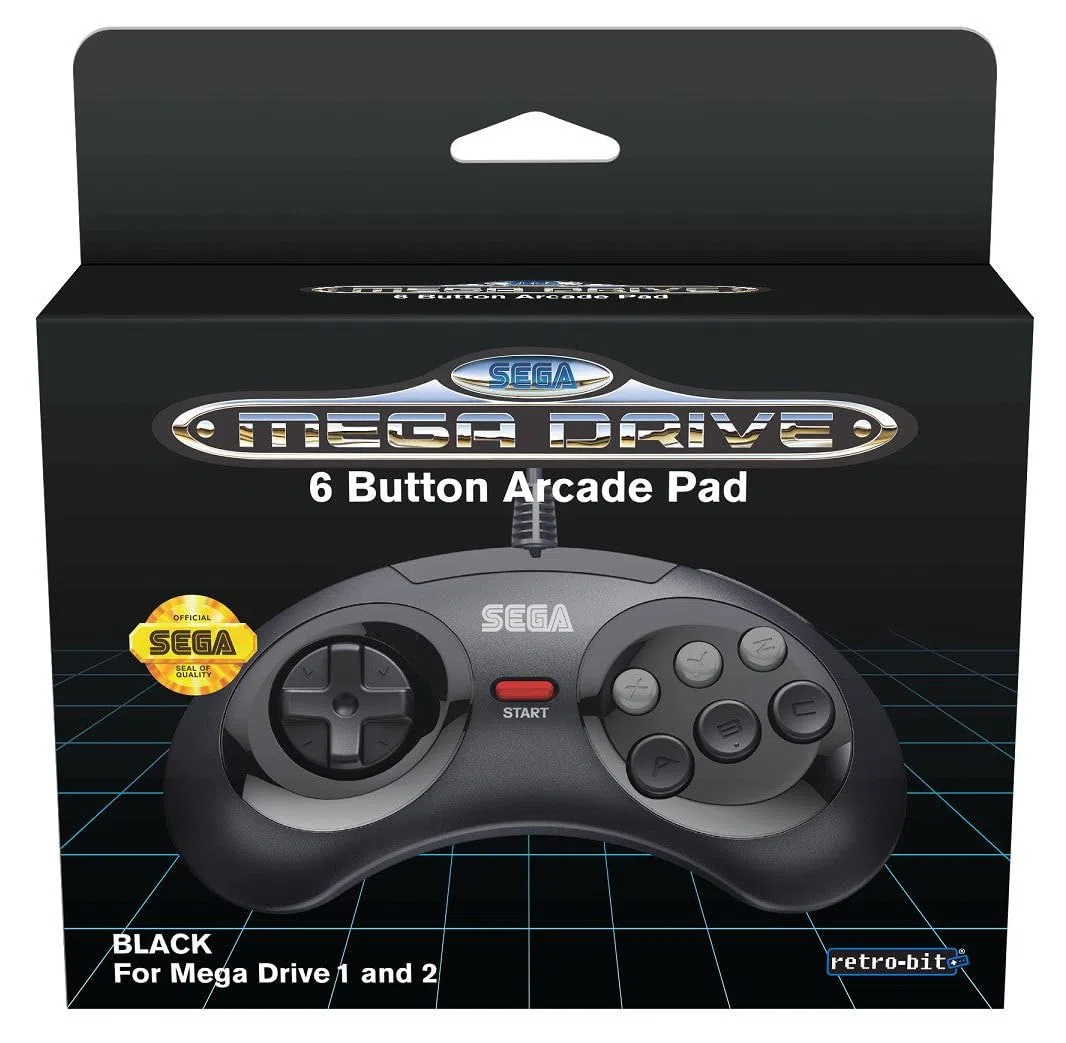 Retro-Bit Official SEGA Mega Drive Controller 6-Button Arcade Pad for Sega Mega Drive/Genesis - Original Port - Black [Importación francesa]