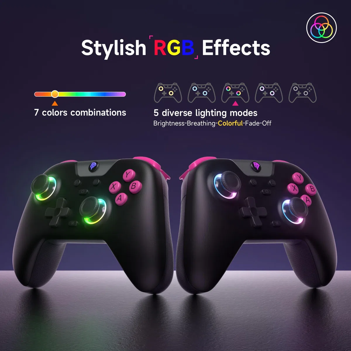 EasySMX X05 Mando PC Inalambrico con RGB Luz- Hall Joystick- Hall Trigger- 750 mAh Batería Recargable- Vibración- Turbo para PC/Switch/Móvil- Compatible con Black Myth: Wukong- Negro
