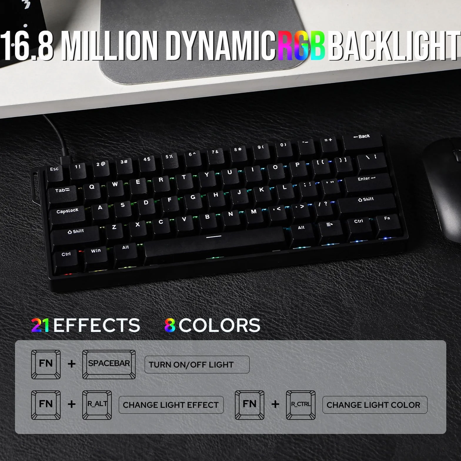 EPOMAKER Aula WIN60 HE Teclado Magnético 60% con Cable, Acción Ajustable, Tasa de Sondeo 8000Hz, Switches Hall Effect, Intercambiable en Caliente, para Juegos de FPS, QWERTY (Negro)