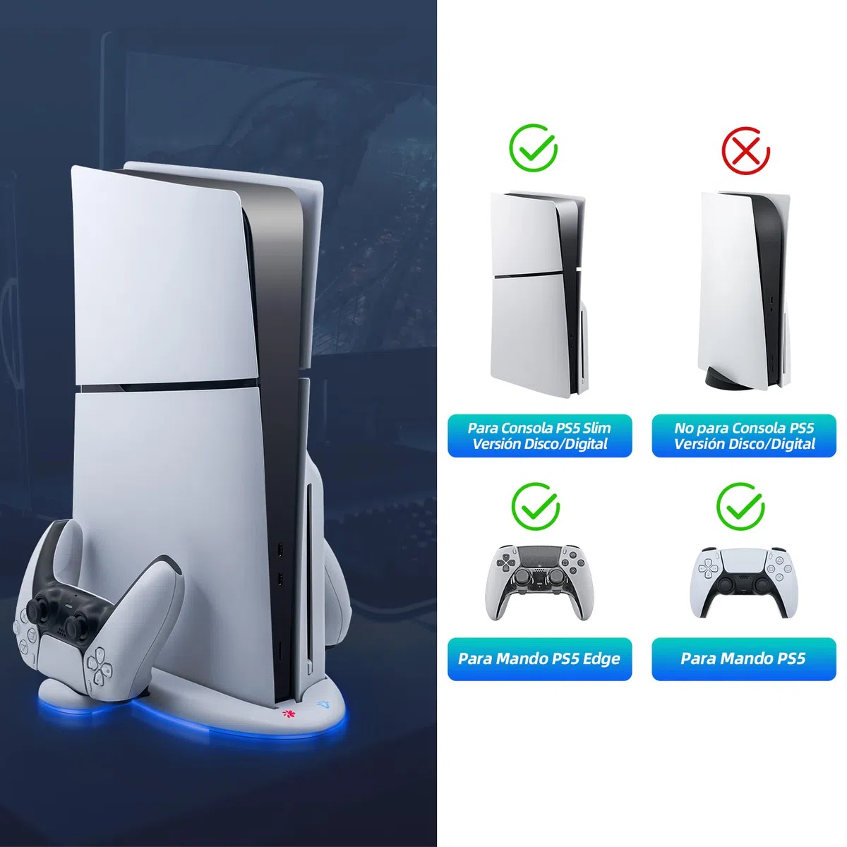 Wigearss PS5 Slim Soporte Vertical Ventiladores de Refrigeración, Soporte Multifuncional con Velocidad del Ventilador Ajustable en 3 Niveles, 9 Luces RGB para Consola PS5 Slim(No para la PS5/PS5 Pro)