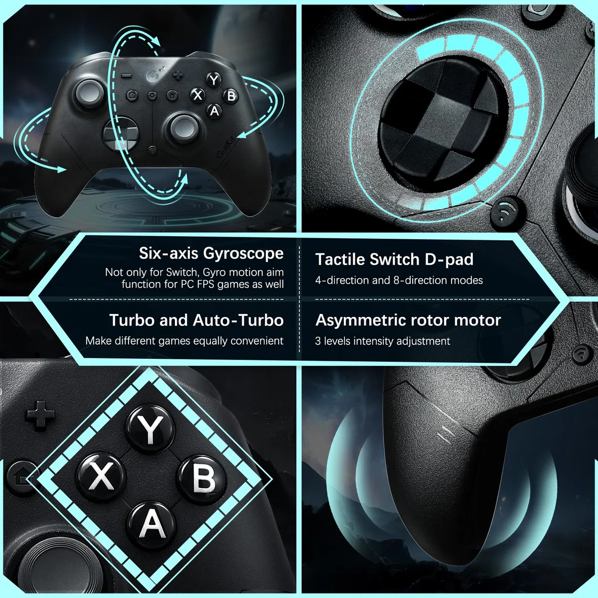 AKNES GuliKit ES PRO Mando Inalámbrico para Switch 1/2, Windows/Android/Mac/Steam Deck con 3.25ms de Baja Latencia, Joysticks Magnéticos TMR, Wake-Up Switch1/2, D-Pad de Interruptor Táctil - Negro