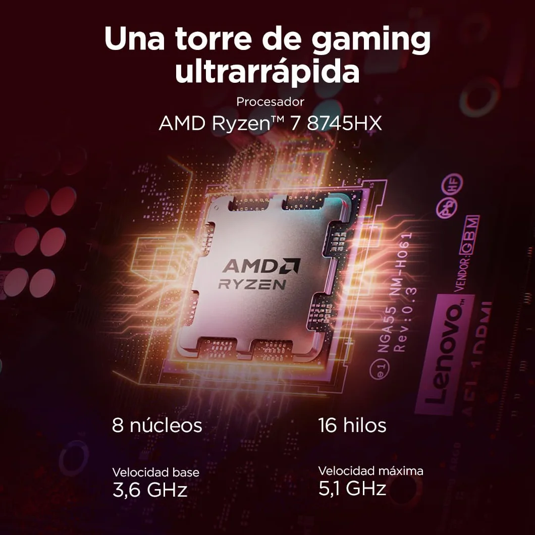 Lenovo LOQ Tower Gaming (AMD Ryzen 7 8745HX, NVIDIA GeForce RTX 5060, 16 GB RAM, 1 TB SSD, 26L, Wi-Fi 7, Sin Sistema Operativo) - Color Gris