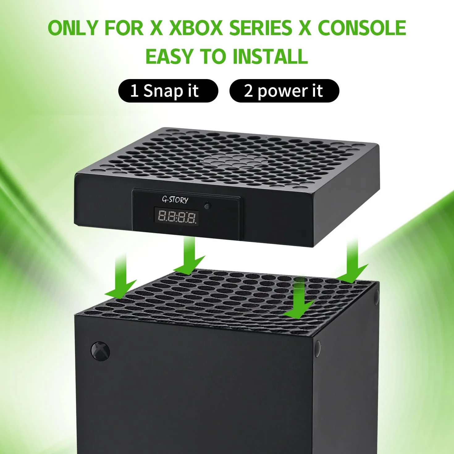 G-STORY Ventilador para Xbox Serie X con velocidad automática del ventilador ajustable por temperatura, pantalla LED,3 velocidades 1500/1750/2000RPM (140MM)(Negra)