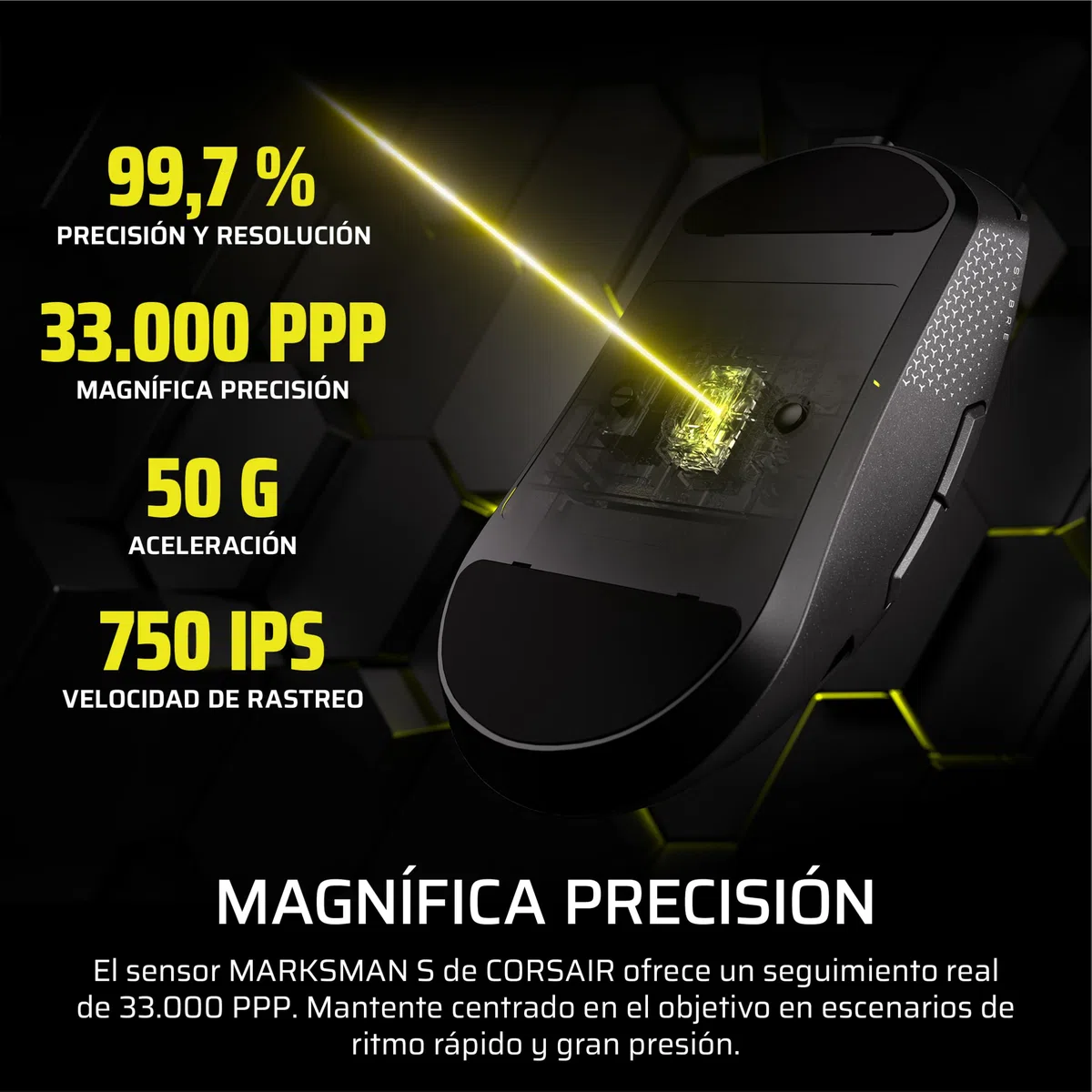 Corsair Sabre v2 Pro Wireless MG FPS Ratón para Juegos – Negro | Sensor MARKSMAN S de 33 000 ppp, Sondeo Avanzado de 8.000 Hz, Magnesio Duradero, Ligero, Batería de Hasta 120 Horas