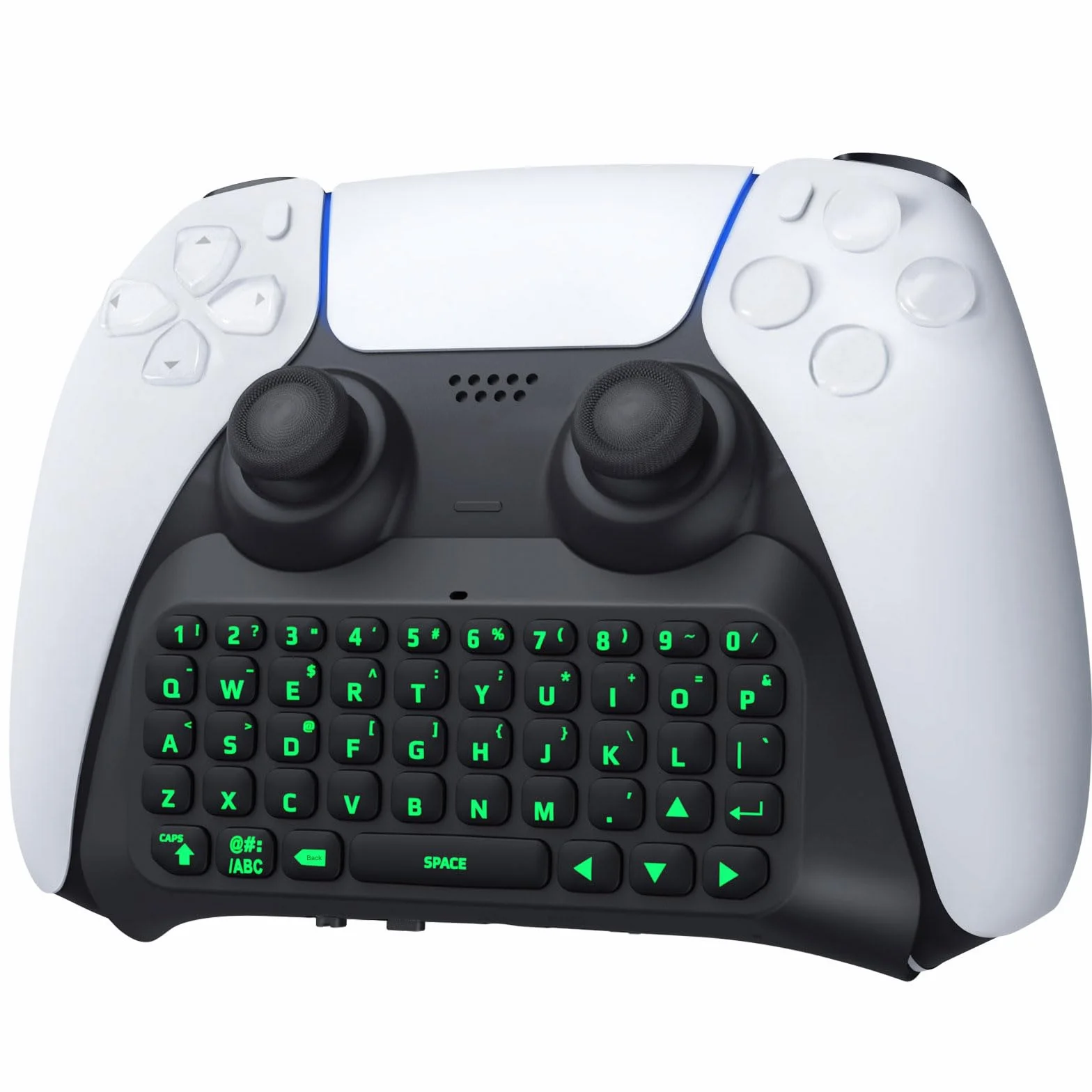 TiMOVO Teclado Inalámbrico Compatible con PS5, Teclado de Controlador Bluetooth con Genial Retroiluminación Verde, 47 Teclas, Altavoz Incorporado, Conector de Audio de 3,5 mm para Mando PS5, Negro